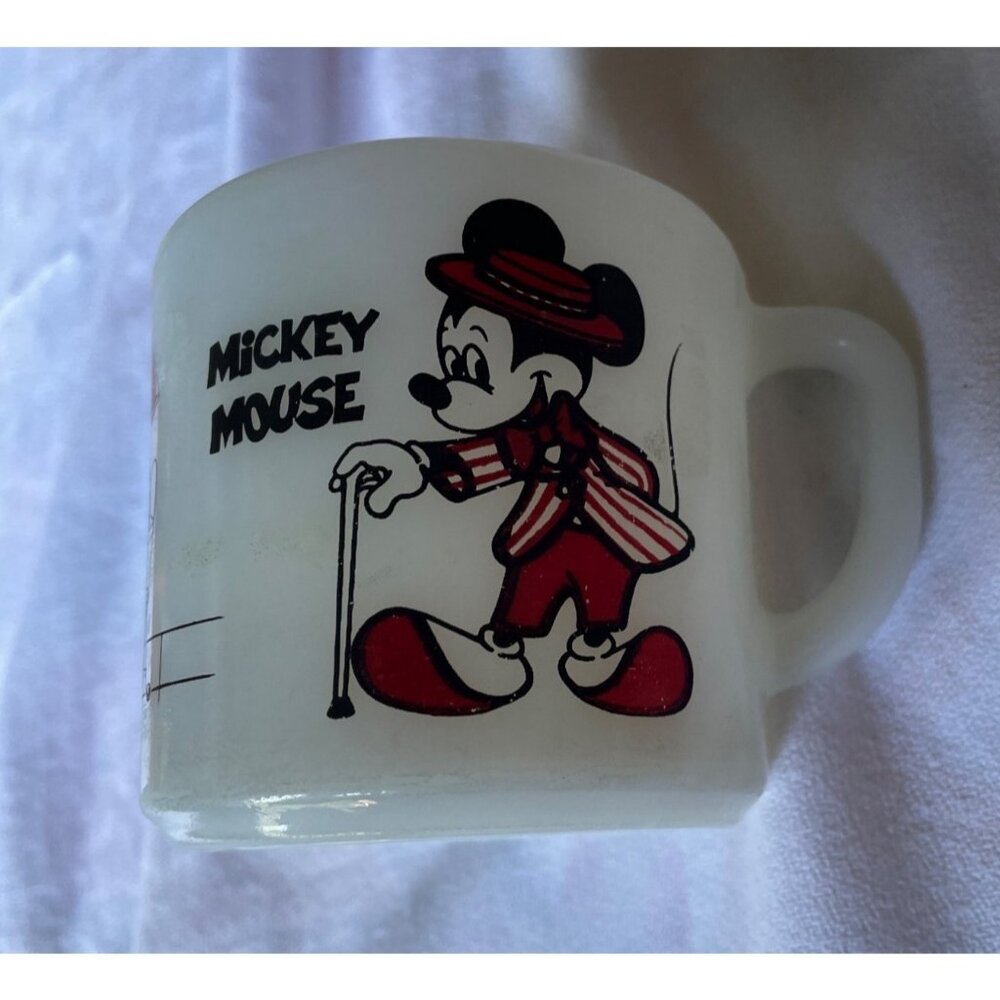 Vintage 1970s Anchor Hocking Fire-King Mickey & Minnie Mouse Milk Glass Mug